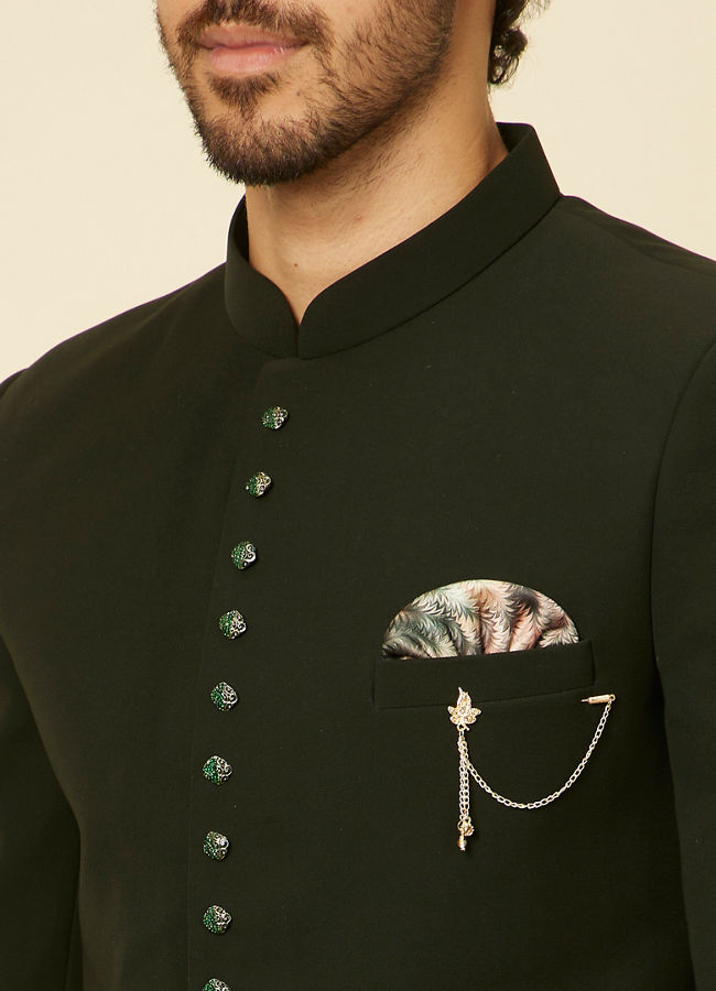 alt message - Manyavar Men Classic Dark Green Jodhpuri Suit image number 1